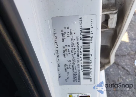 2008 Mazda Mazda3 S Touring from USA, damaged, VIN JM1BK343681181250